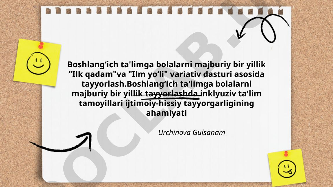 Boshlangʻich ta'limga bolalarni majburiy bir yillik tayyorlashda inklyuziv ta'lim tamoyillari
