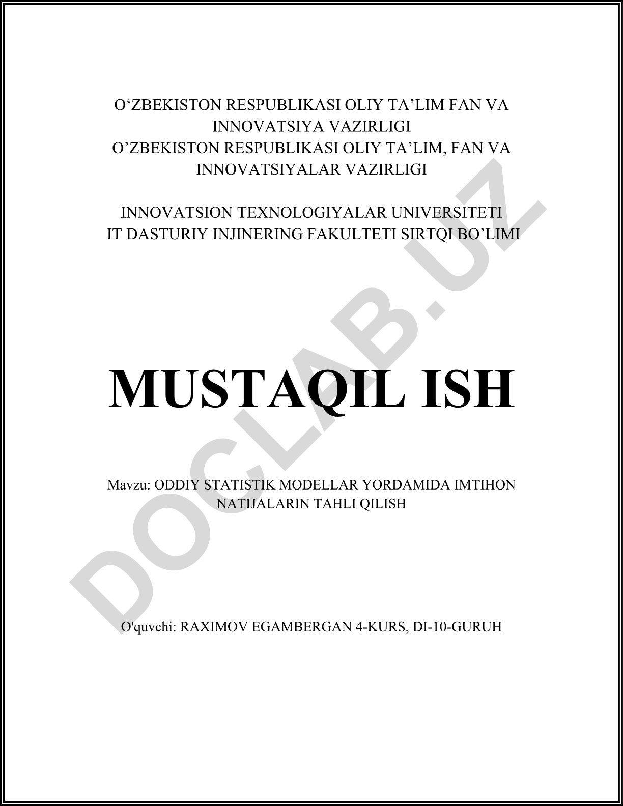 ODDIY STATISTIK MODELLAR YORDAMIDA IMTIHON NATIJALARIN TAHLI QILISH