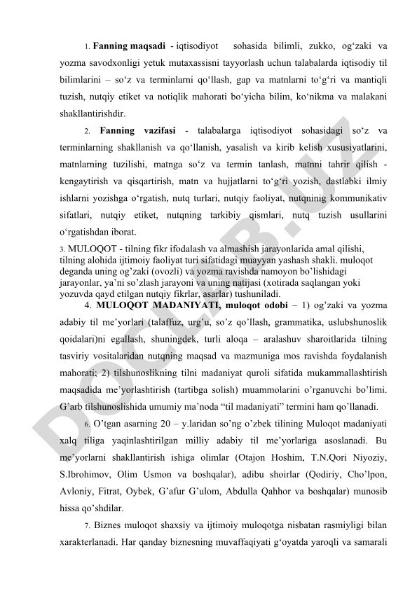 Iqtisodiy til bilimlari va muloqot