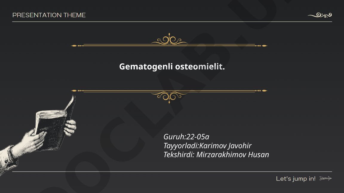 Gematogenli osteomielit: ta'rifi, klassifikatsiyasi, etiologiya va patogenezi
