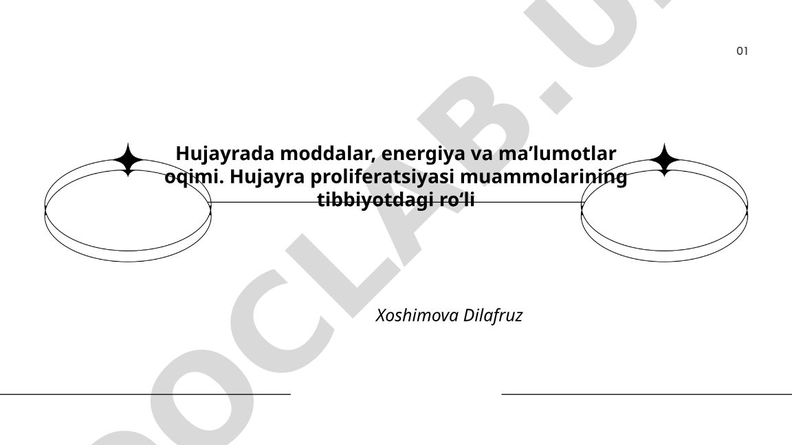 Hujayrada moddalar, energiya va ma'lumotlar oqimi va proliferatsiya muammolari