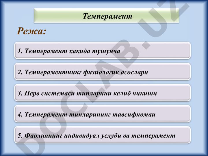 Темперамент: тушунча, физиологик асослари, типологияси ва тавсифномаси