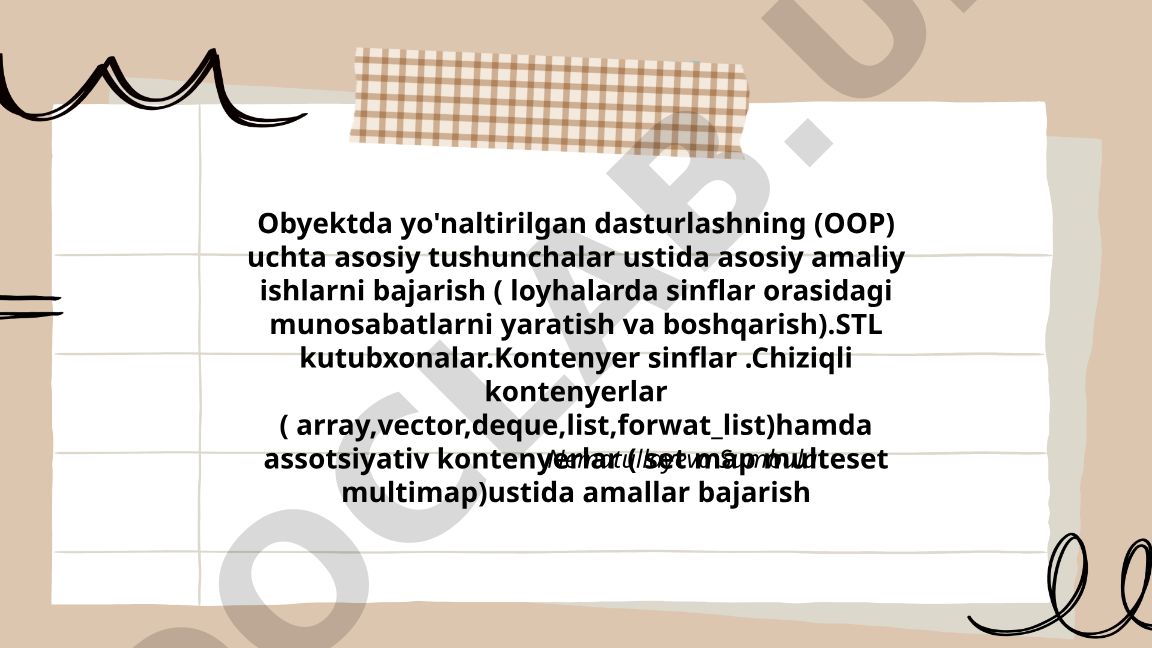 OOP asosiy tushunchalari va STL kontenyerlarida amaliy ishlar