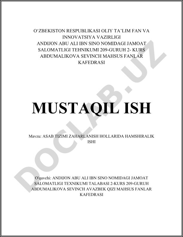 Asab tizimi zaharlanish holatlarida hamshiralik ishi