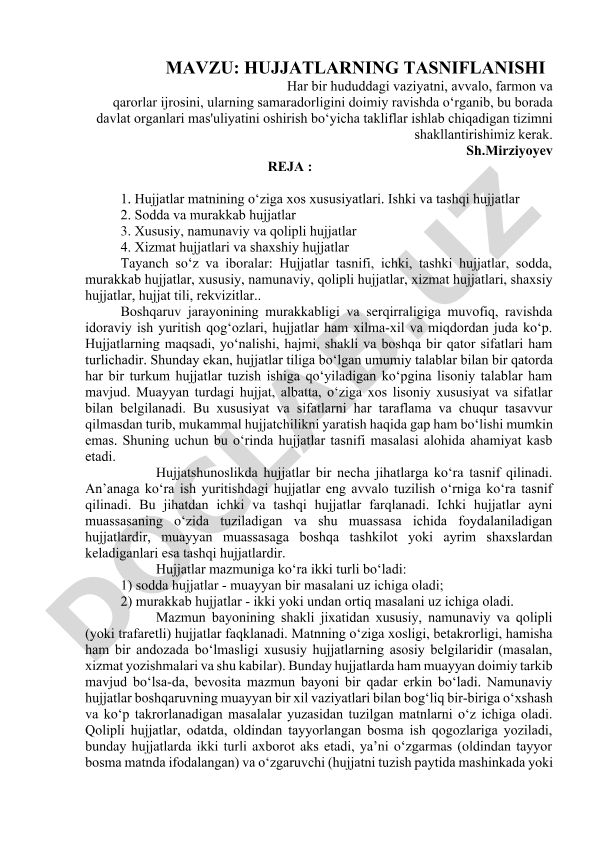 Hujjatlar tasnifi va ularning lisoniy xususiyatlari
