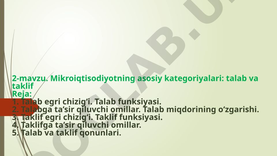 Mikroiqtisodiyotning asosiy kategoriyalari: talab va taklif