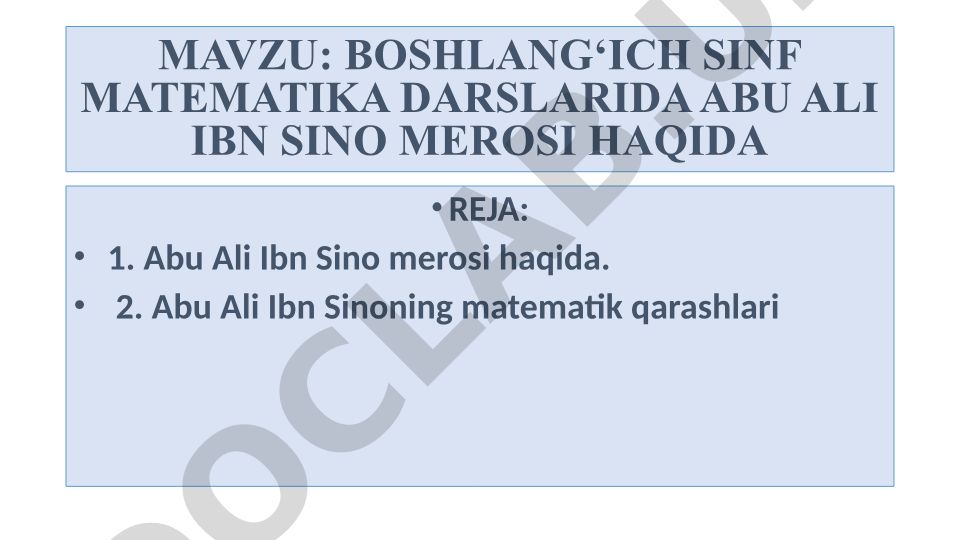 Boshlang‘ich sinf matematika darslarida Abu Ali Ibn Sino merosi haqida