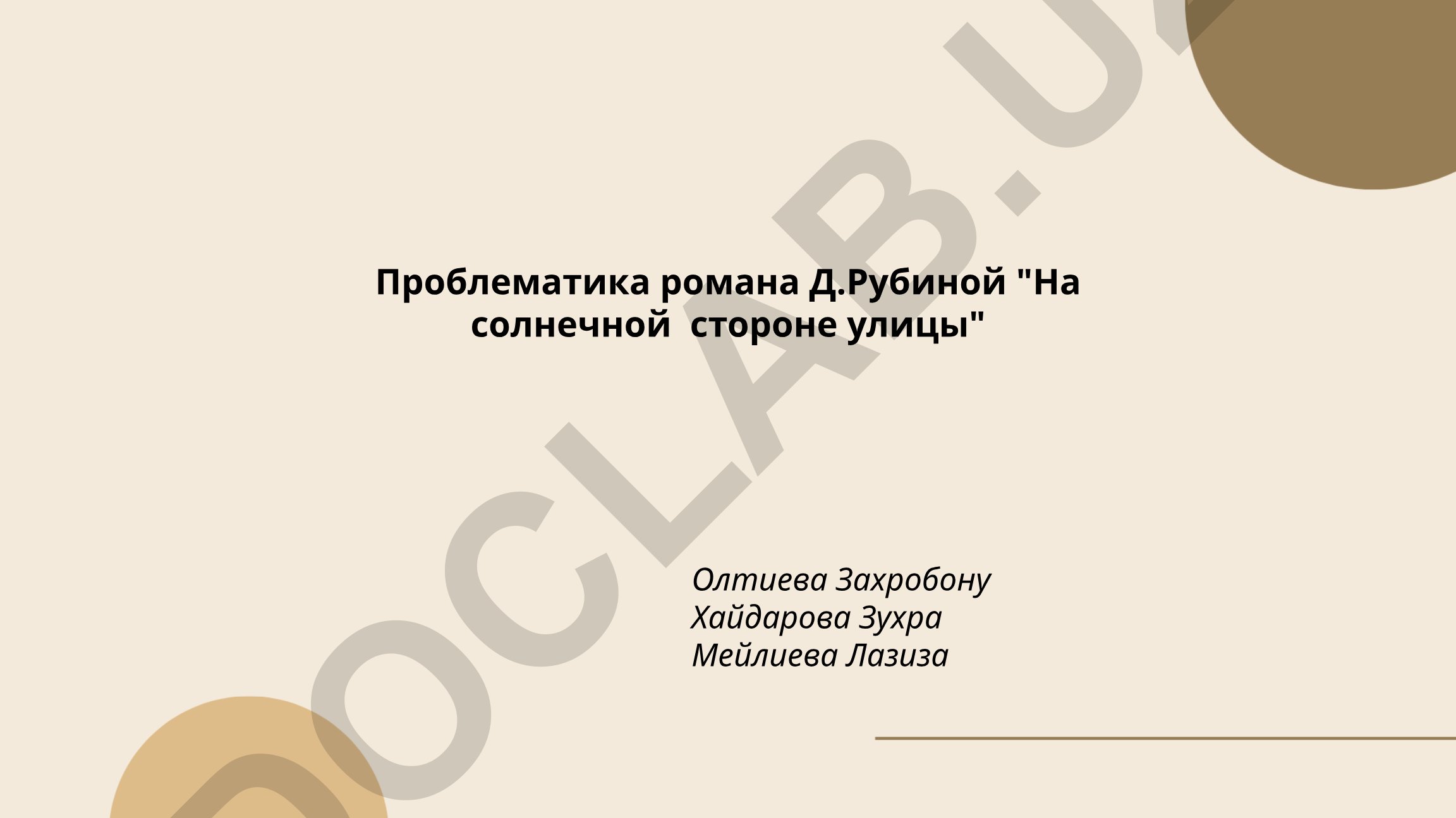 Проблематика романа Д. Рубиной «На солнечной стороне улицы»