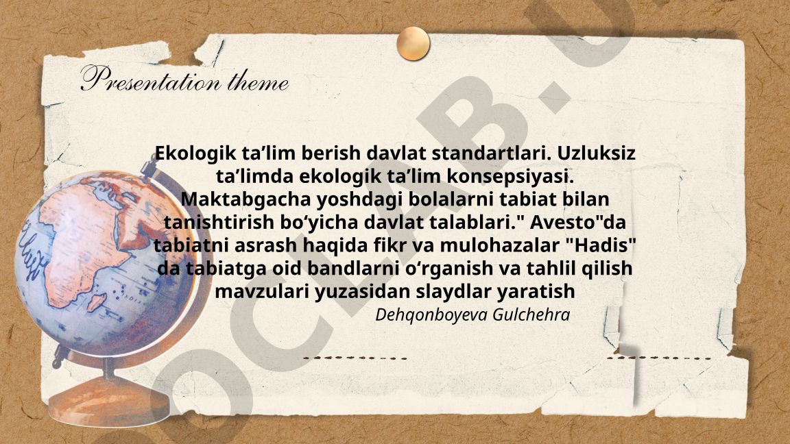 Ekologik taʼlim berish davlat standartlari va uzluksiz taʼlim konsepsiyasi