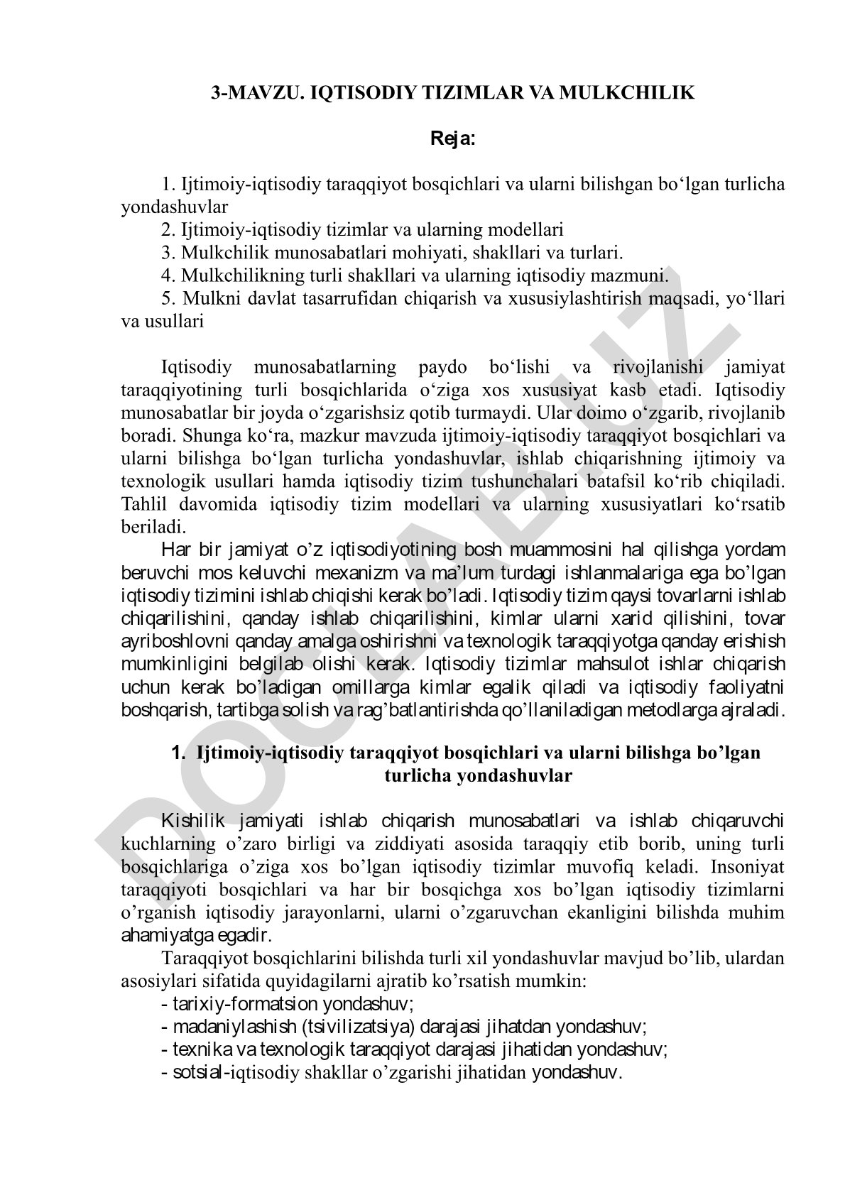 Iqtisodiy tizimlar va mulkchilik