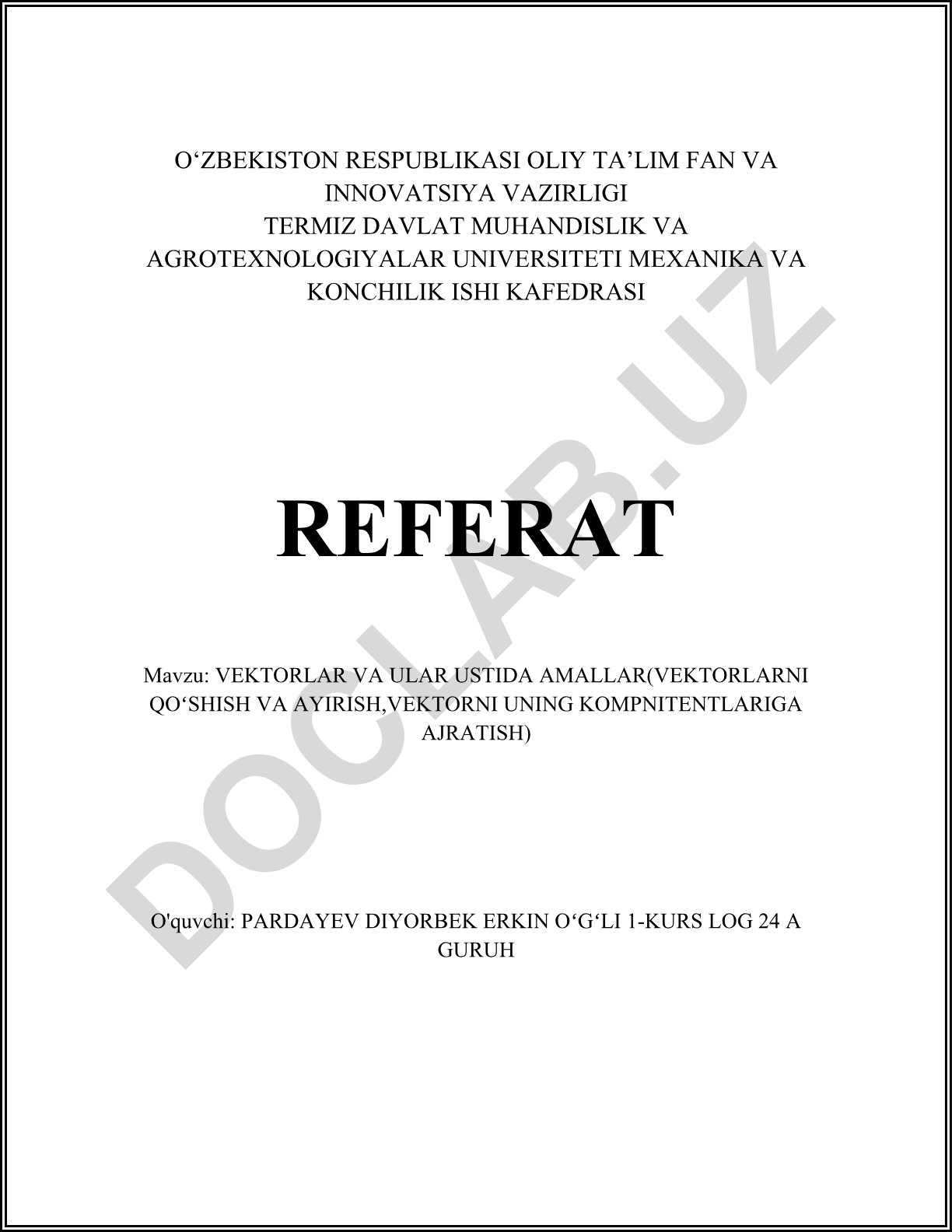 VEKTORLAR VA ULAR USTIDA AMALLAR