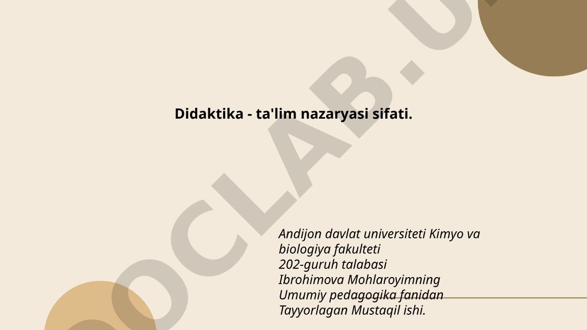 Didaktika nazariyasi va ta'lim sifati