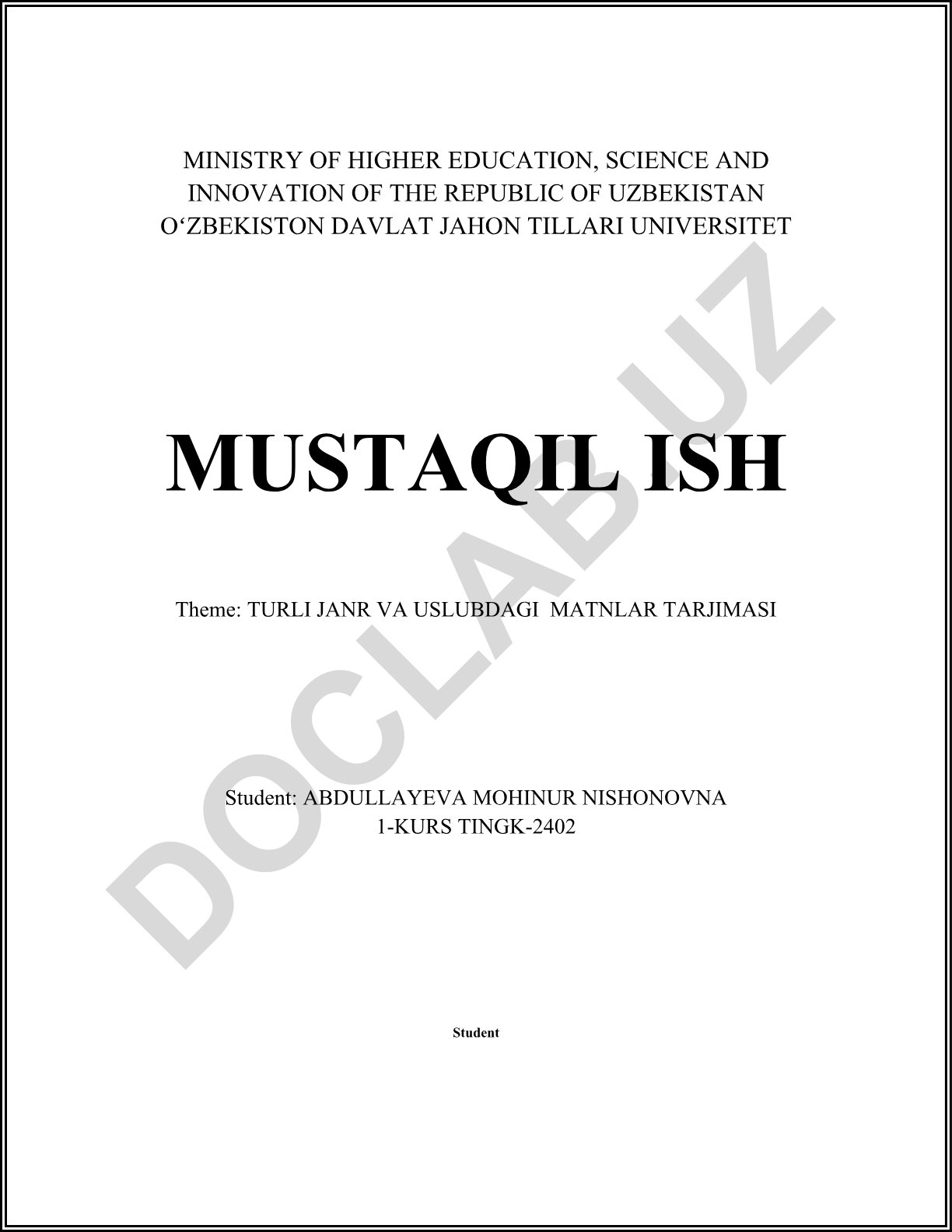 TURLI JANR VA USLUBDAGI MATNLAR TARJIMASI