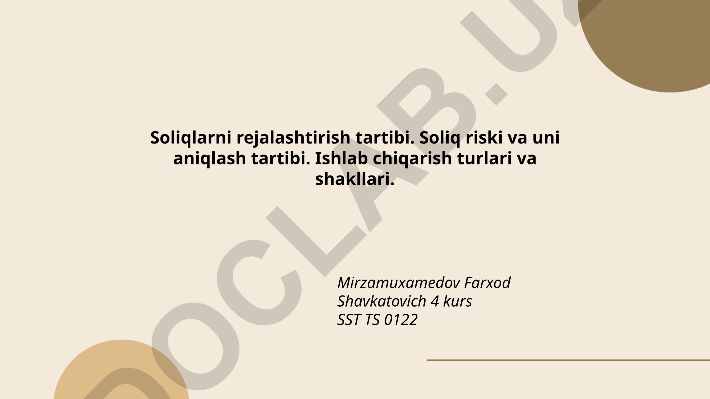 Soliqlarni rejalashtirish tartibi, soliq riski va ishlab chiqarish turlari