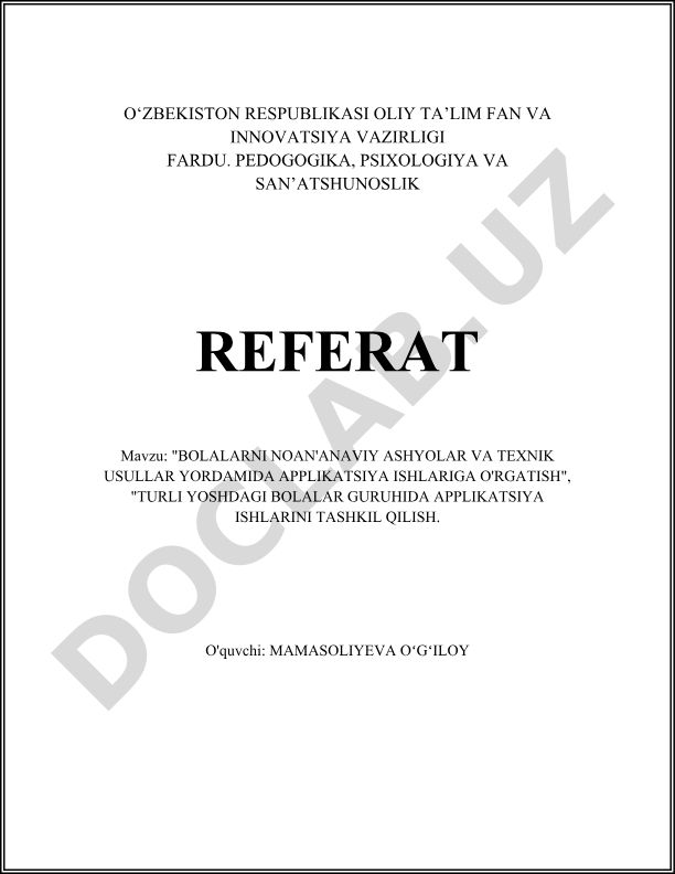 Bolalarni noan'anaviy ashyolar va texnik usullar yordamida applikatsiya ishlariga o'rgatish