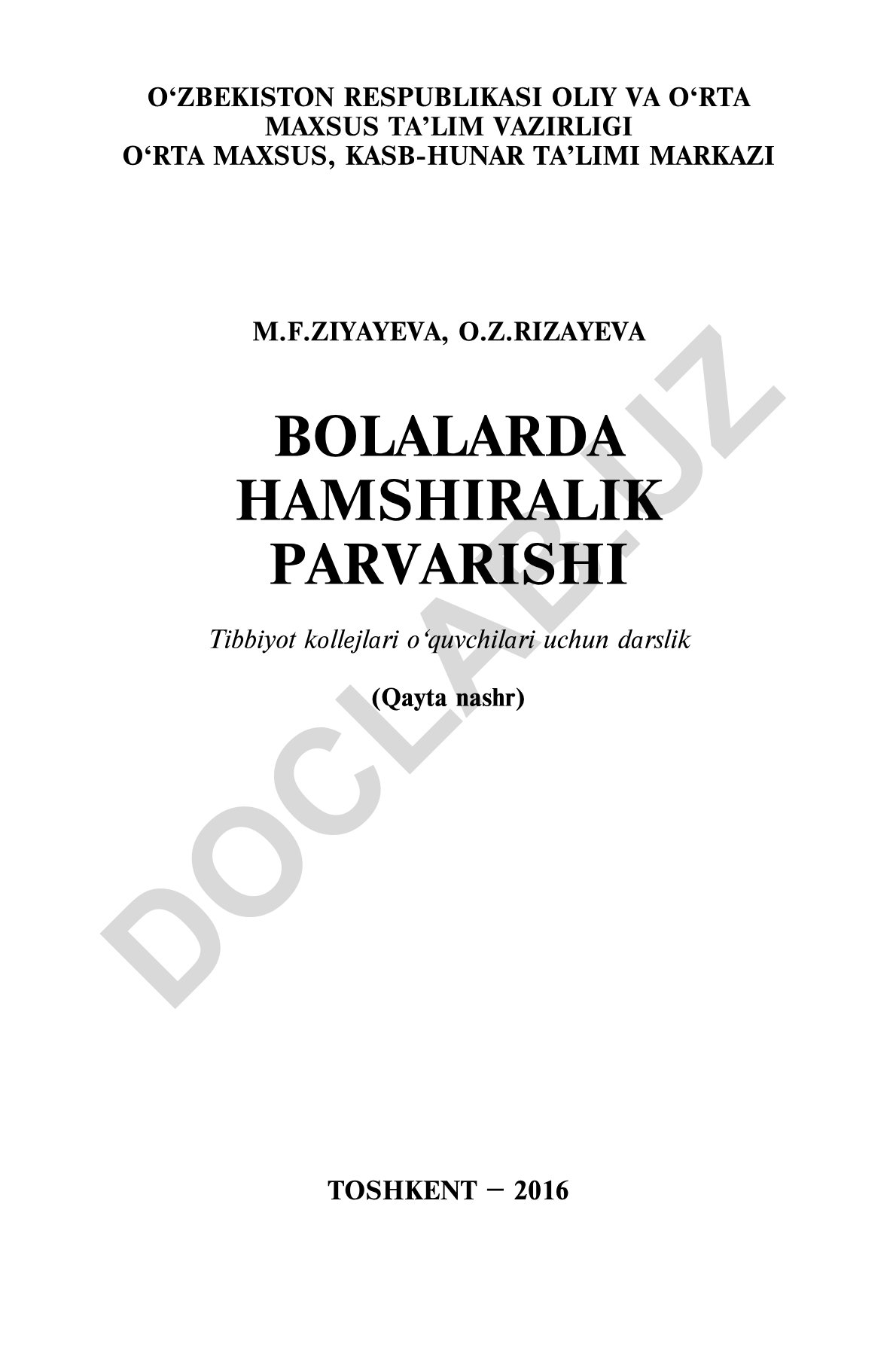 Bolalarda hamshiralik parvarishi