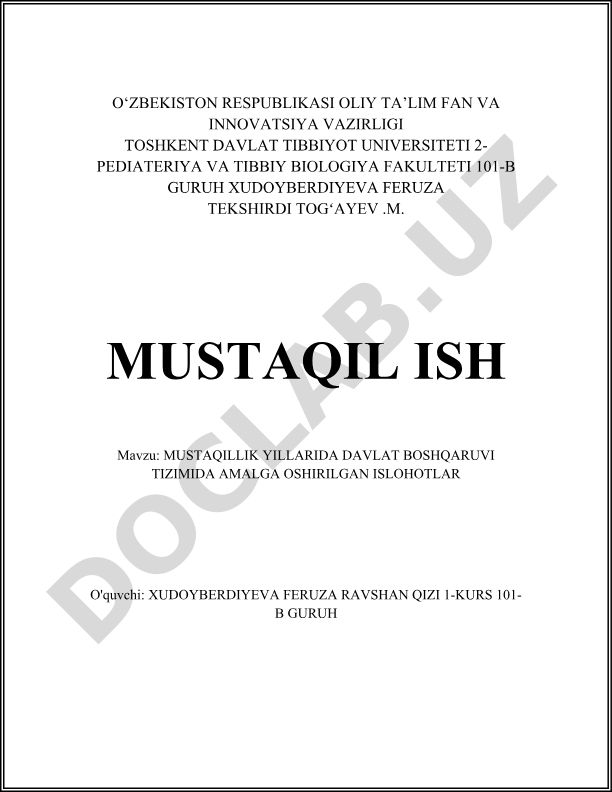 Mustaqillik yillarida davlat boshqaruvi tizimida amalga oshirilgan islohotlar