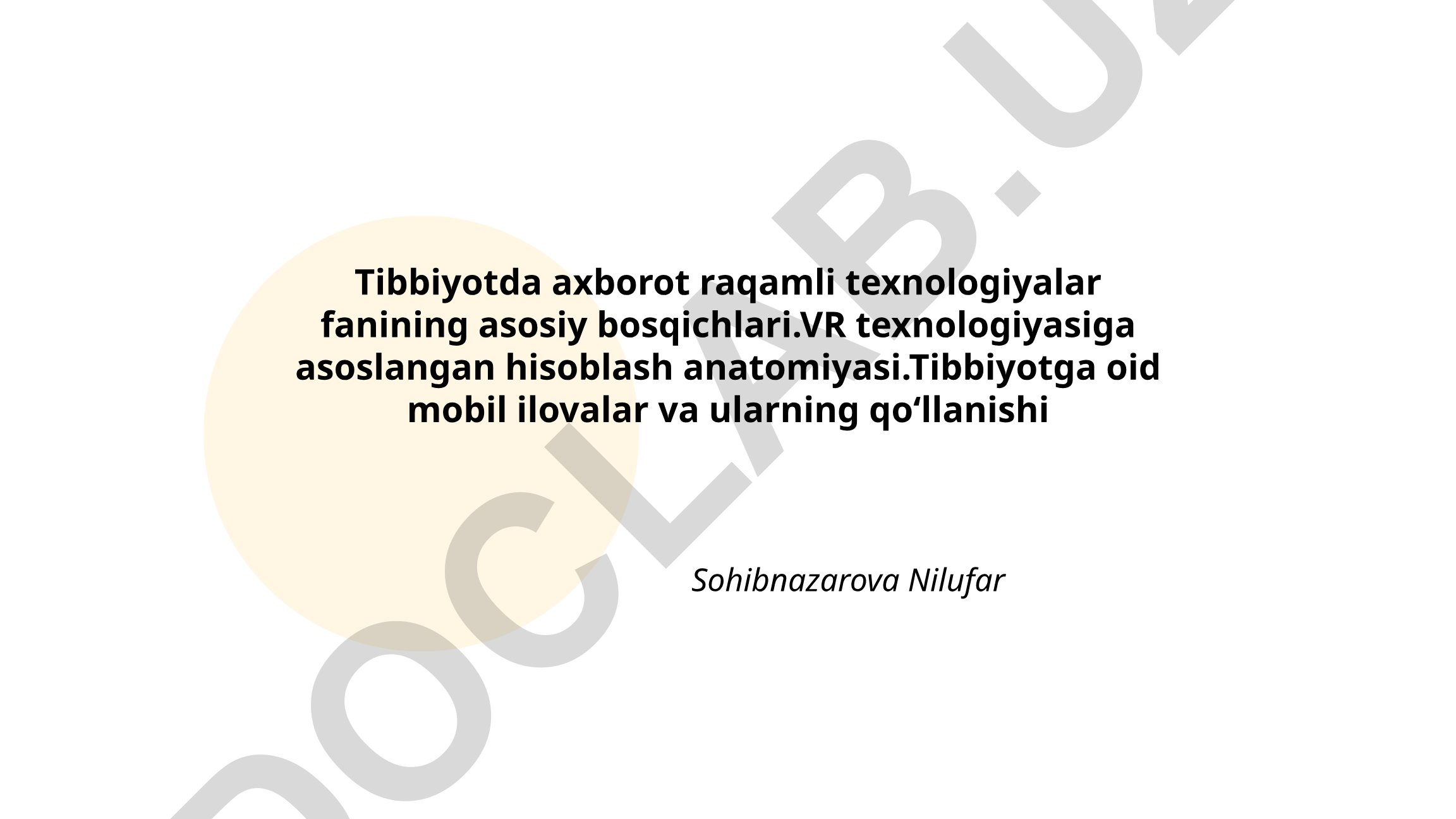 Tibbiyotda axborot raqamli texnologiyalar fanining asosiy bosqichlari