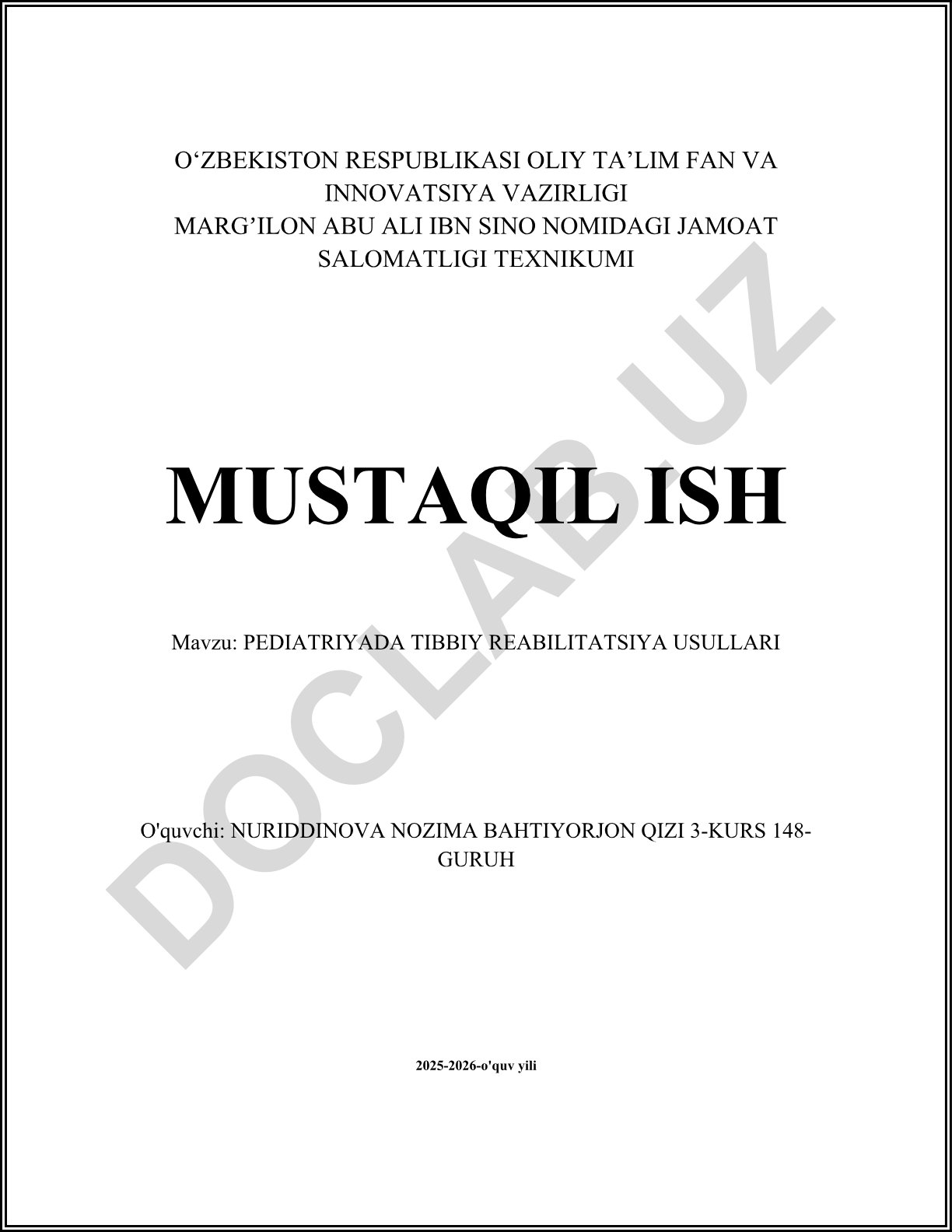 Pediatriyada tibbiy reabilitatsiya usullari