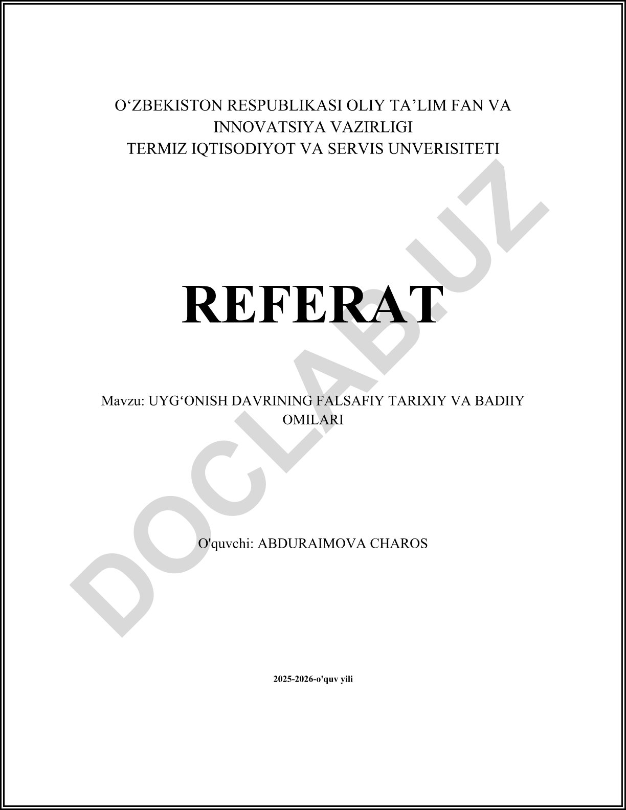 Uyg'onish davrining falsafiy tarixiy va badiiy omillari