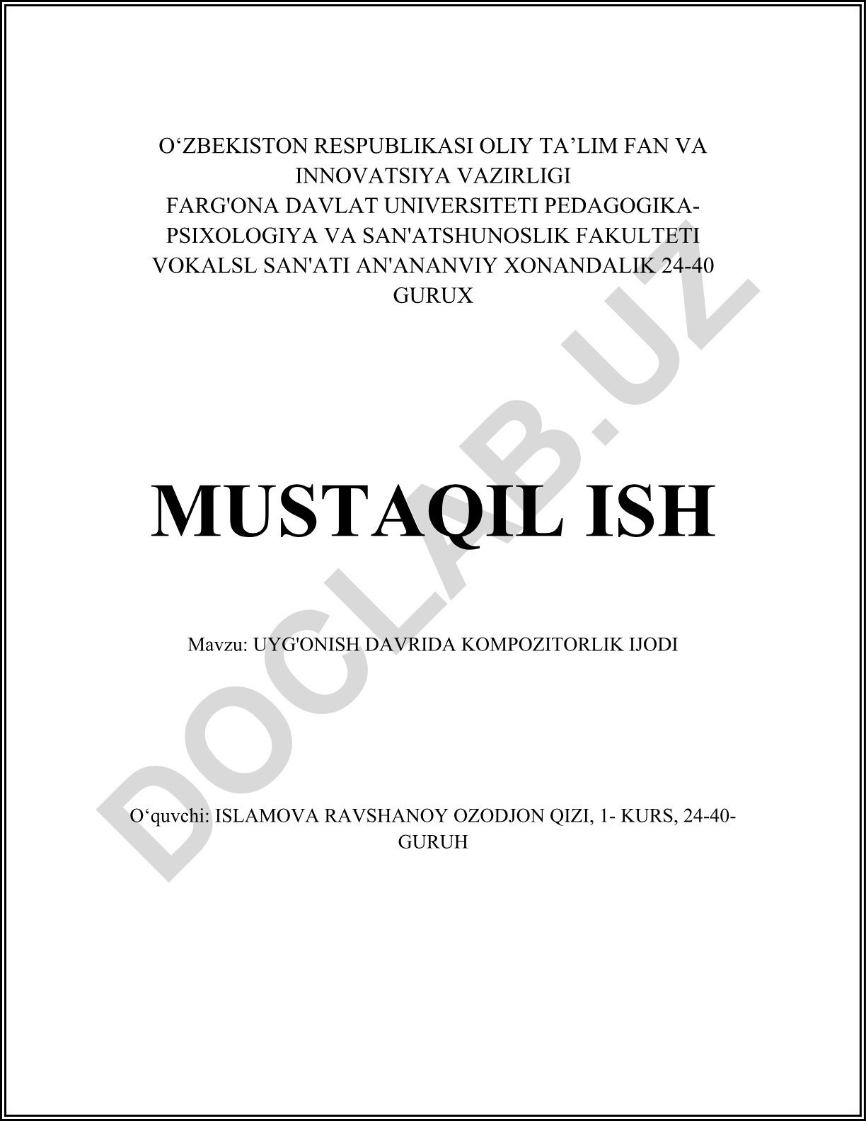 Uyg'onish davrida kompozitorlik ijodi
