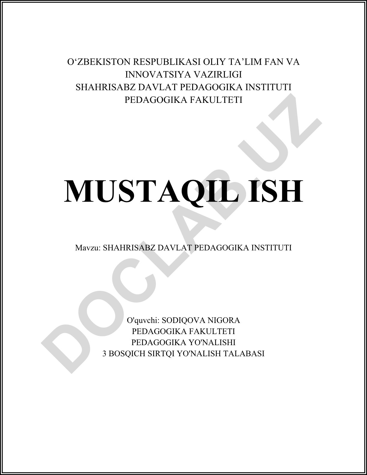Shahrisabz Davlat Pedagogika Instituti tarixi, fakultetlari va o'quv dasturlari