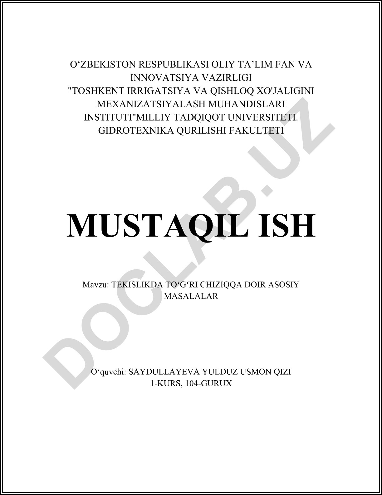 Tekislikda toʻgʻri chiziqqa doir asosiy masalalar