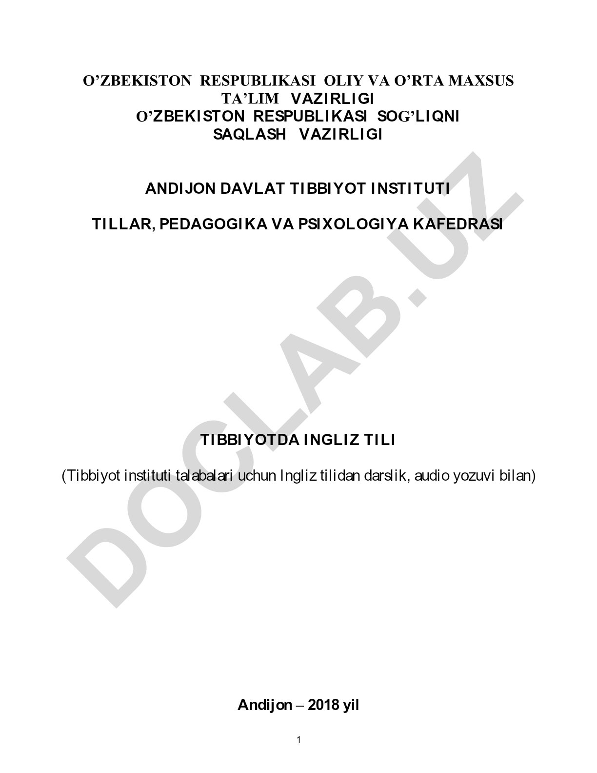 Tibbiyotda Ingliz tili darsligi