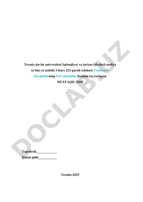 Tijorat banklarining kredit operatsiyalari va nobank moliya-kredit muassasalari