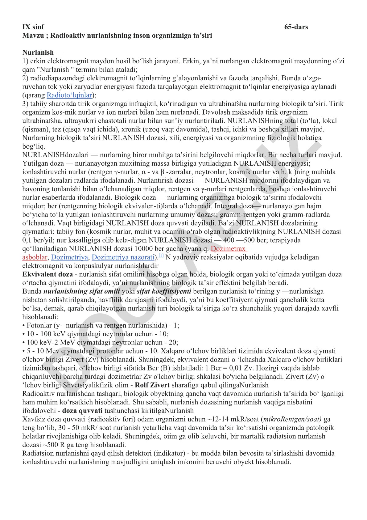 Radioaktiv nurlanishning inson organizmiga ta'siri