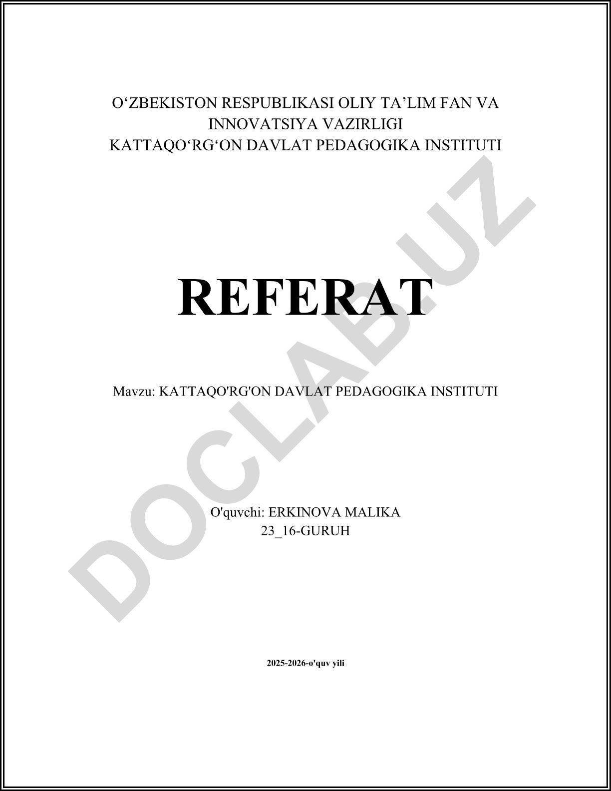 Kattaqo'rg'on davlat pedagogika instituti tarixi va rivojlanishi