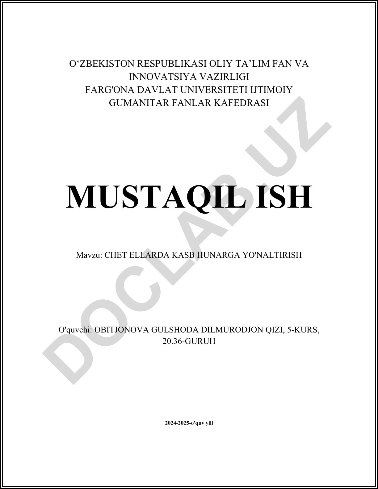Chet ellarda kasb hunarga yo'naltirish