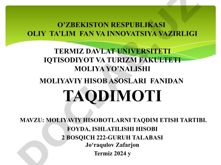 Moliya hisobotlarini taqdim etish tartibi