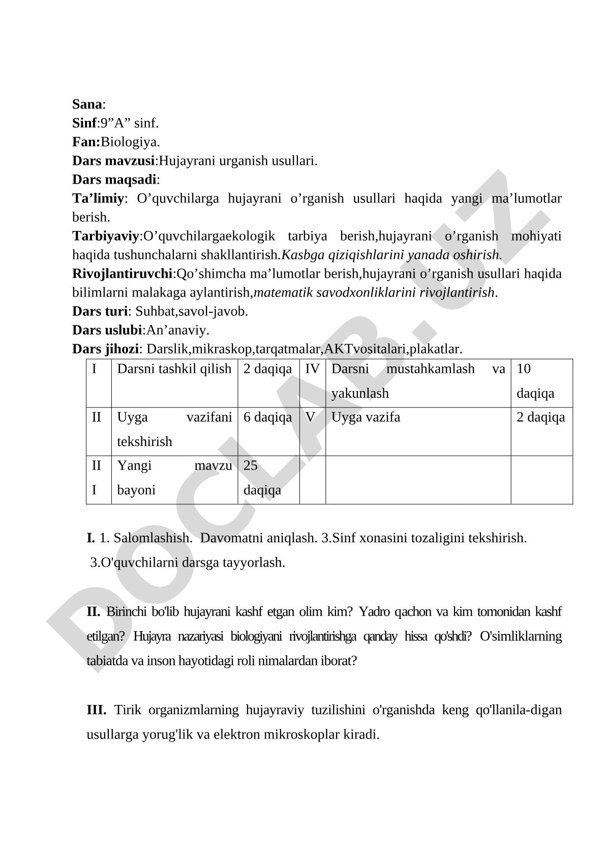Hujayrani urganish usullari
