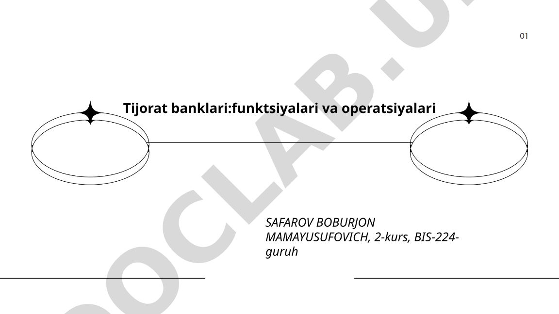 Tijorat banklarining asosiy funksiyalari va operatsiyalari