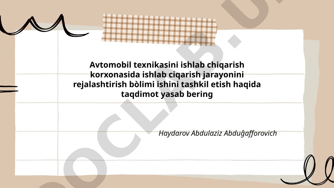 Avtomobil texnikasini ishlab chiqarish korxonasida ishlab chiqarish jarayonini rejalashtirish bo'limi ishini tashkil etish