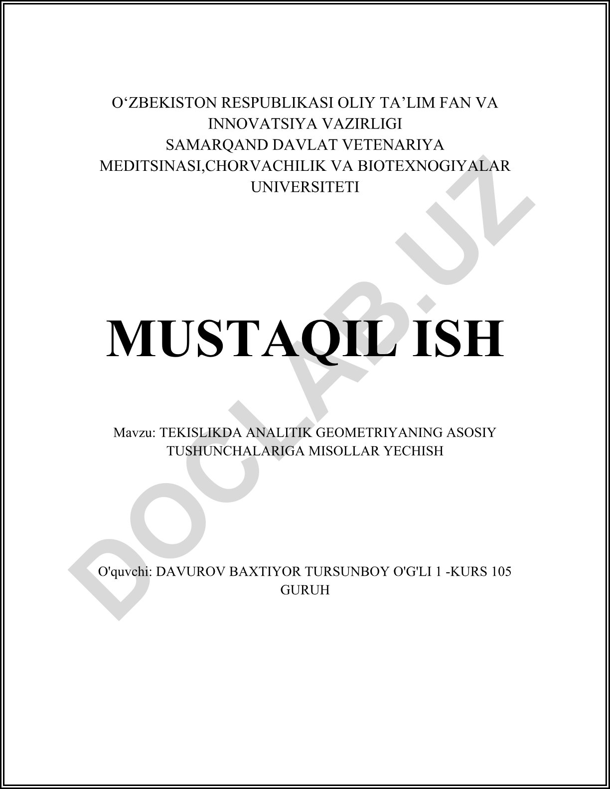Tekislikda analitik geometriyaning asosiy tushunchalariga misollar yechish