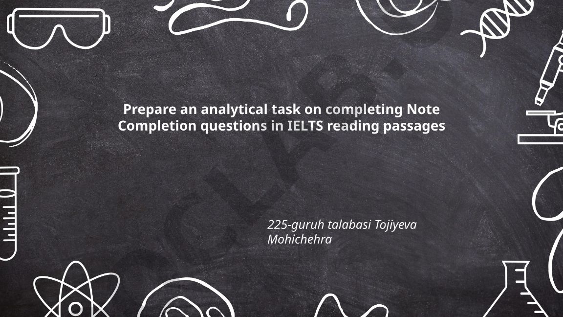 IELTS reading Note Completion savollarini tahlil qilish