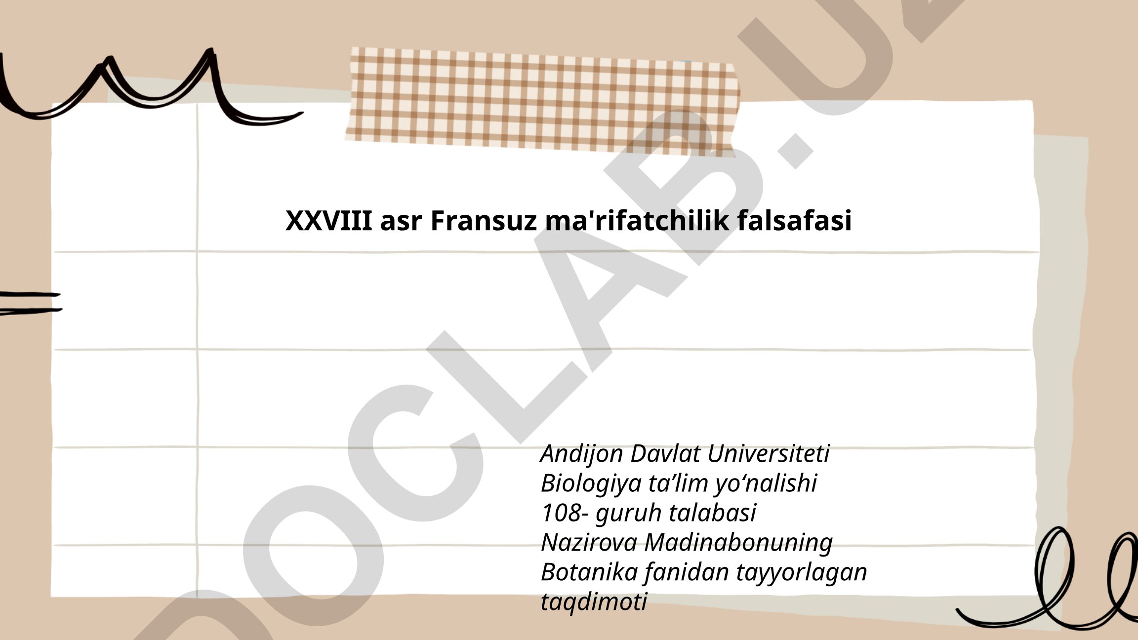 XXVIII asr Fransuz ma'rifatchilik falsafasi