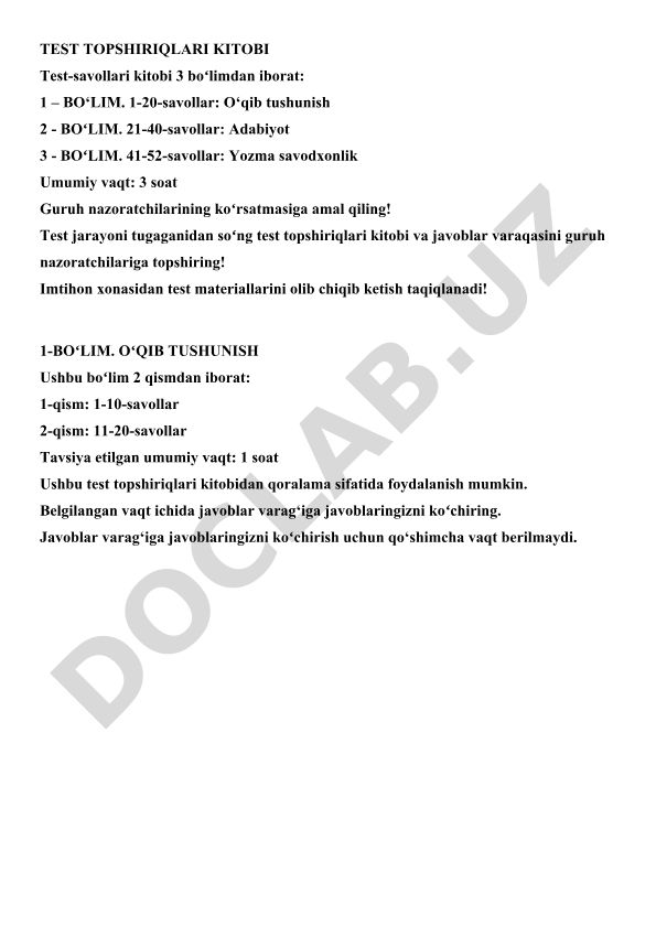 Test topshiriqlari kitobi