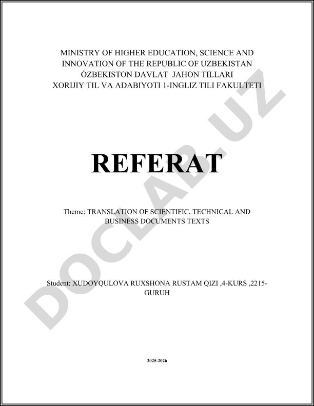 Translation of Scientific, Technical and Business Documents Texts