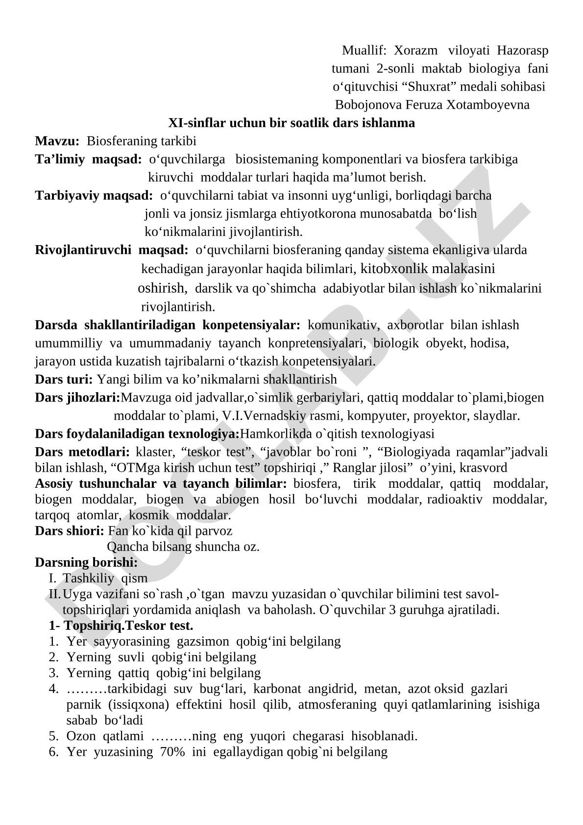 Biosferaning tarkibi