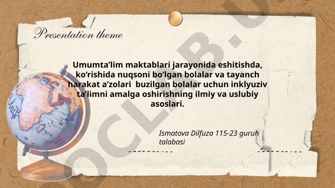 Umumta'lim maktablarida nuqsonli bolalar uchun inklyuziv ta'limning ilmiy va uslubiy asoslari