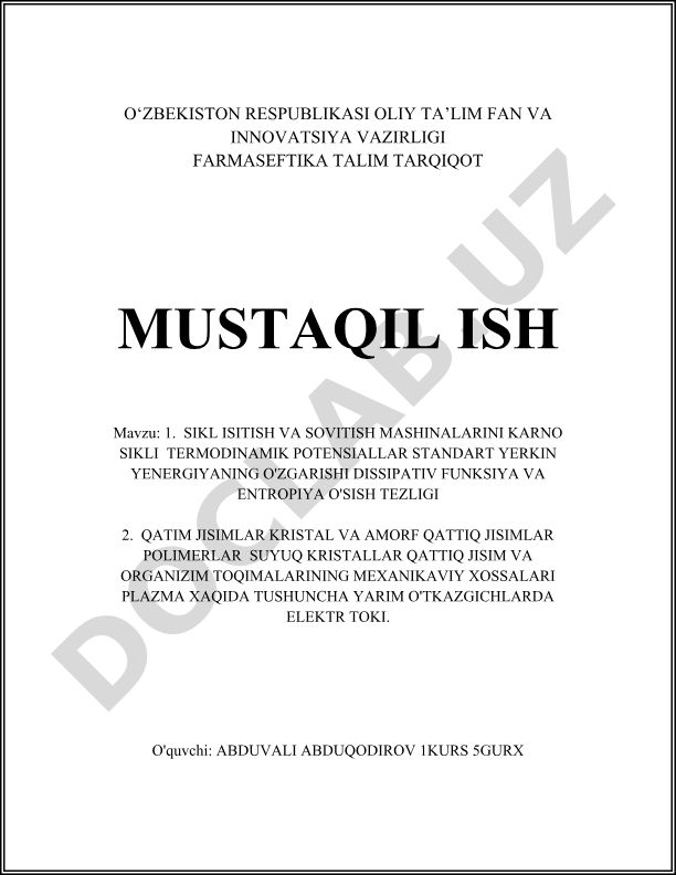 Siklov isitish va sovitish mashinalarini Karno siklida termodinamik potensiallar va entropiya o'sish tezligi