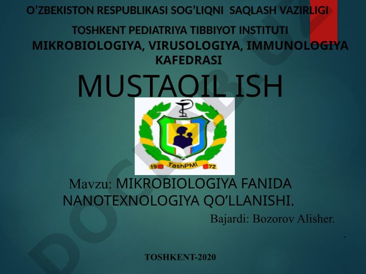 MIKROBIOLOGIYA FANIDA NANOTEXNOLOGIYA QO’LLANISHI