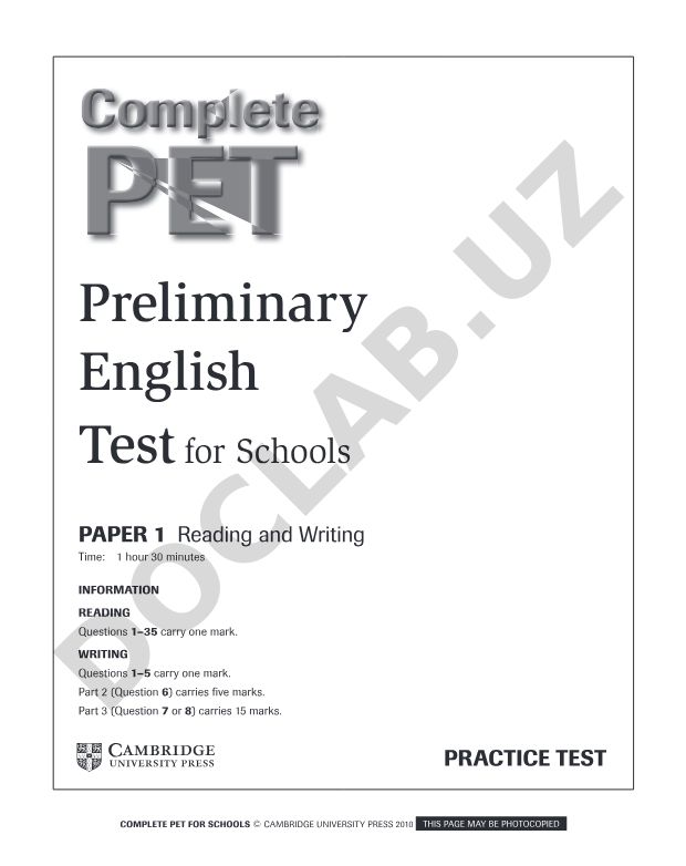 Preliminary English Test for Schools amaliy testi