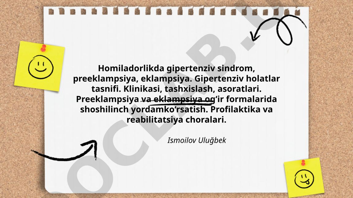 Homiladorlikda gipertenziv sindrom, preeklampsiya va eklampsiya
