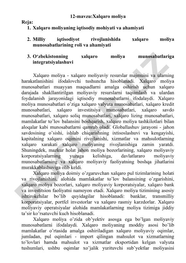 Xalqaro moliyaning iqtisodiy mohiyati va ahamiyati