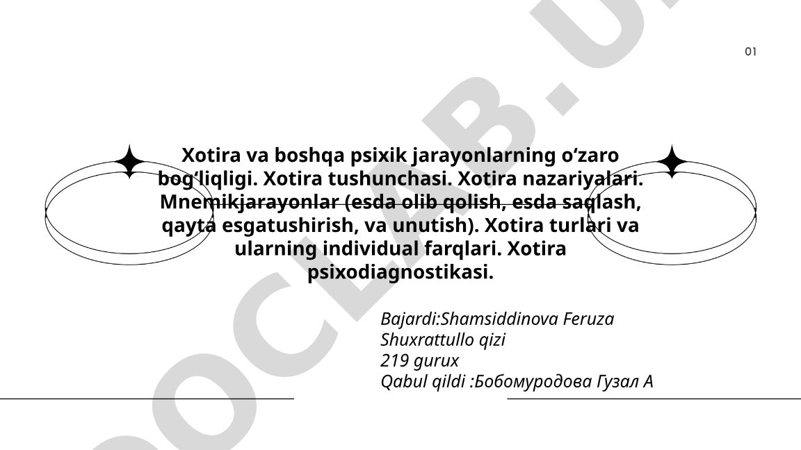 Xotira va boshqa psixik jarayonlarning o'zaro bog'liqligi