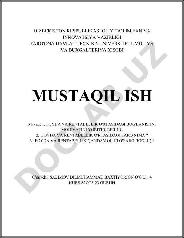 Foyda va rentabellik o'rtasidagi bog'lanish va farqlar
